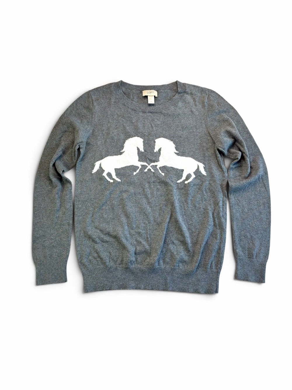 LOFT Horse Equestrian Cotton Crew Neck Sweater Medium Womens